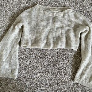 Cropped Knit Sweater in Light Taupe